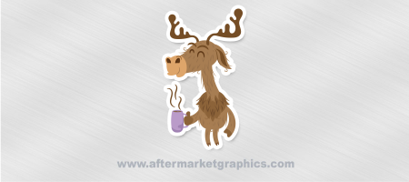 Moose Drinking Coffee Sticker